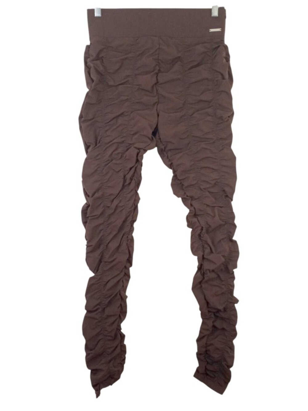 NWT Maniere De Voir Brown Ruched High Rise Stacked Leggings sz 12 Side Zip